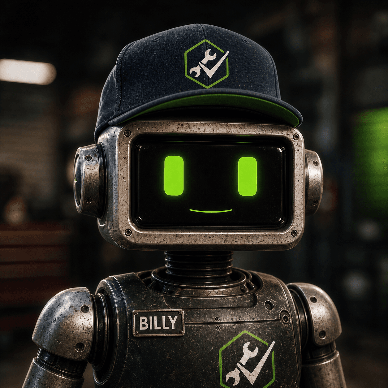 Billy Bot in a repair shop